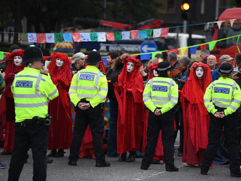 Protesters in a confrontation with police in London. Picture: Chris J Ratcliffe/Getty Images.