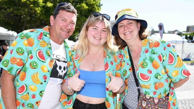 Steve O’Neill, Lily and Colleen Trinder at Caloundra Music Festival. Picture: Patrick Woods.