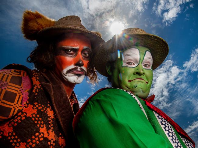 Wind in the Willows stars, Ryan Hawke (Mr Toad) and Paul Morris (the Weasel) getting sort for a cracking season in the Botanical Gardens. Picture: Jay Town