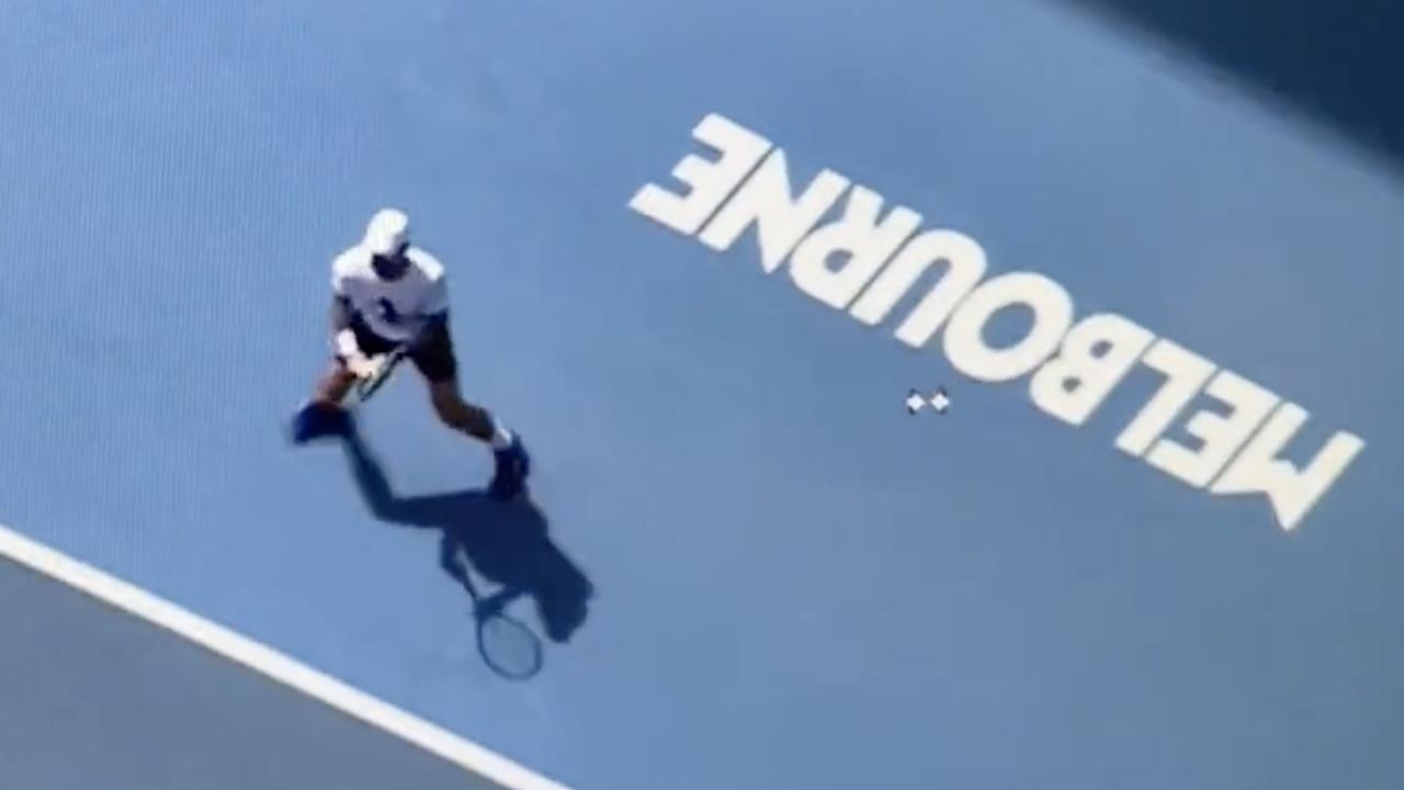 Novak Djokovic practices on Centre court at Rod Laver arena. Picture: 7NEWS