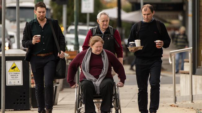 Lunch survivor Ian Wilkinson and his daughter Ruth Dubois (centre) attended court on Thursday. Picture: NewsWire / Diego Fedele