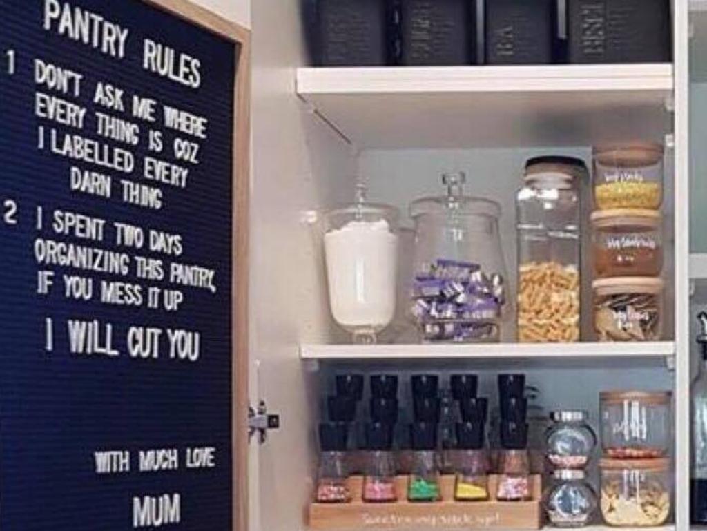 Some people were outraged over the words ‘I will cut you’ written in the rules for the organised pantry. 