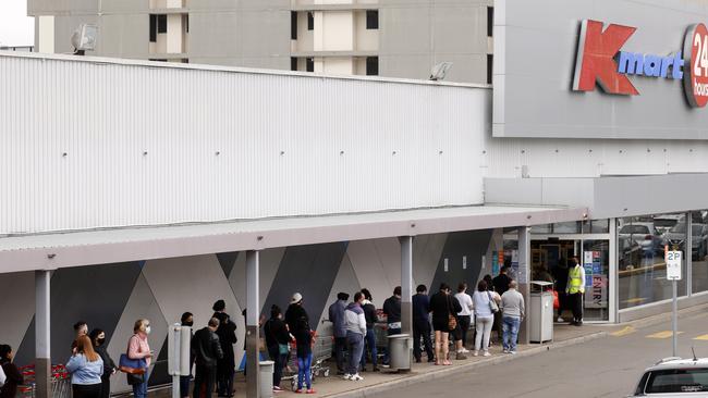 People lining up at Kmart in Blacktown on freedom day as restrictions eased. Picture: Jonatham Ng