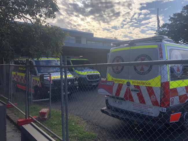 Temporary fencing, pictured on Sunday, at the 63-year-old NSW Ambulance station on Pittwater Rd, Narrabeen. Picture: Jim O’Rourke