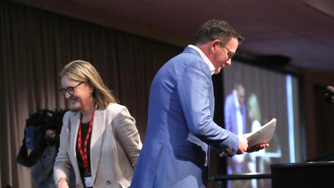 Then premier Daniel Andrews and deputy premier (now Premier) Jacinta Allan at the Victorian Labor Party conference in June. Picture: NCA NewsWire / David Crosling