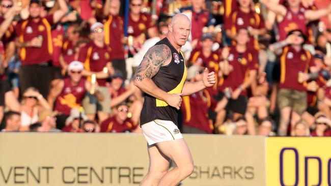 Barry Hall playing for Labrador in the 2017 AFL grand final against Palm beach Currumbin. Photo: Richard Gosling