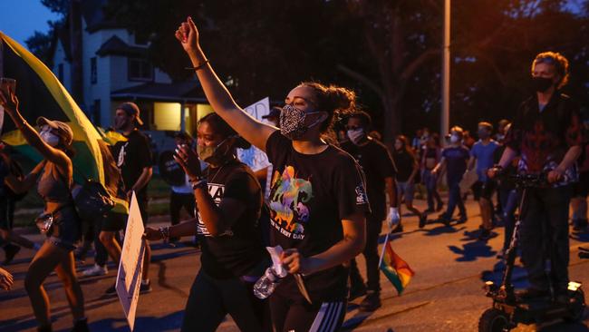 Protesters march in Kenosha, Wisconsin, on Wednesday night. Picture: AFP