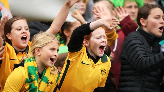 Australian fans cheers during game one of the series International Friendly series between the Australia Matildas and the USA. Pic: Matt King/Getty Images