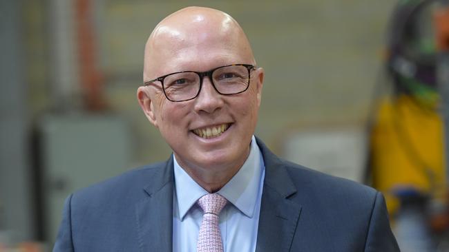 ADELAIDE, AUSTRALIA - NewsWire Photos - DECEMBER 17, 2024:  Opposition leader Peter Dutton visits a local business, Dematec Automation at Melrose Park Adelaide. Presser. Picture: NewsWire / Roy VanDerVegt