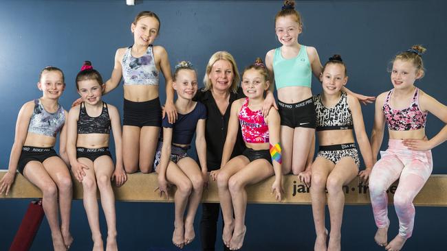 Allstars gymnastics owner Vicki Flamsteed with (from left) Sophie Chester, Kylah Rees, Nelly Tudman, Evie Radke, Harper Pavey, Lucy Campling, Jade Taylor and Lilly Killgour, Wednesday, July 28, 2021. Picture: Kevin Farmer