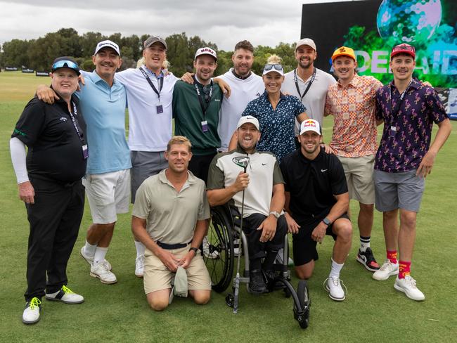 Thomas (back centre) is among the ProAm players at Liv Golf Adelaide. Picture: Kelly Barnes