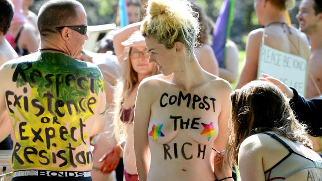 The young certainly do their protesting differently. Picture: Andrew Henshaw