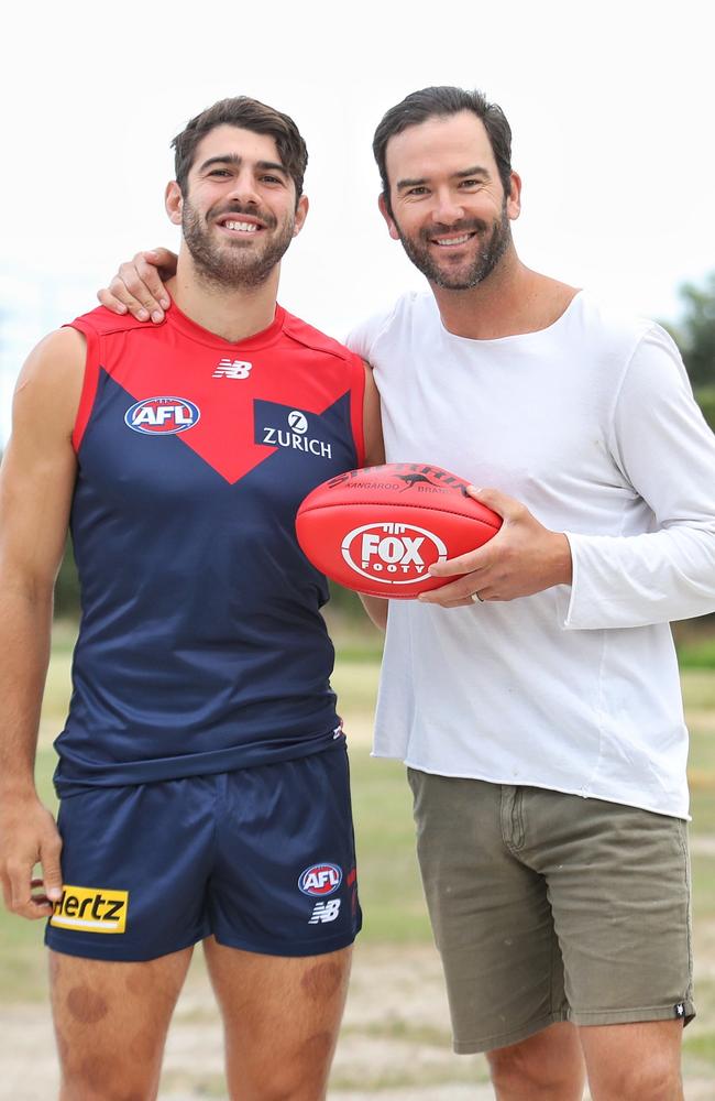 And with former Melbourne teammate Jordan Lewis. Picture: Matt Goodrope