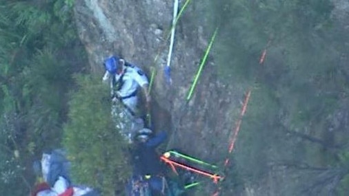 A paraglider stuck on a perilous cliff face has been rescued. The man in his 50s crashed into the cliff near Otford Rd at Stanwell Tops, on the south coast of NSW, about 1pm on Saturday. Picture: 7News