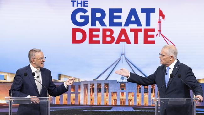 Anthony Albanese and Scott Morrison. Picture: Alex Ellinghausen