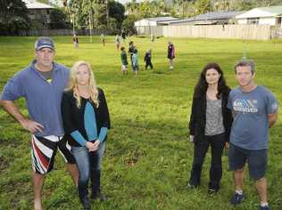 Steve and Chauntel Magnay, Sharleen and Glenn Maxwell of East Lismore are concerned about a council proposal to sell small parks around Lismore. Picture: Doug Eaton