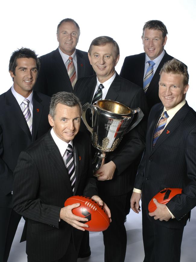 Bruce McAvaney, Rick Olarenshaw, Dennis Cometti, Nathan Buckley, Tim Watson, David Schwartz in 2008.