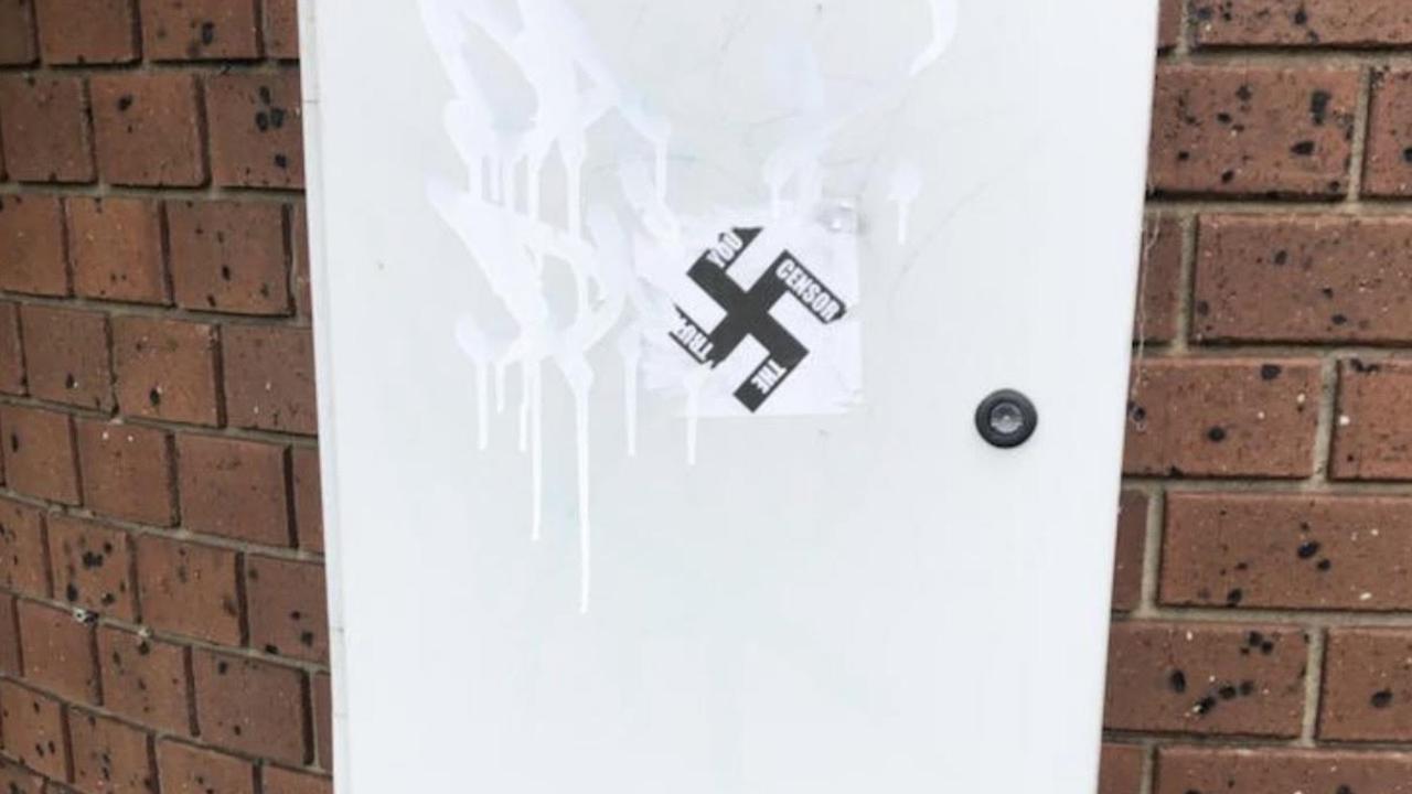 Several Nazi symbols which read “you censor the truth” were seen on Thursday.