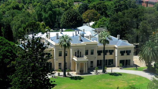 Major repair works are underway at Government House, Adelaide. Scaffolds can be seen around the roof, pictured from 2KW. Picture: Sam Wundke