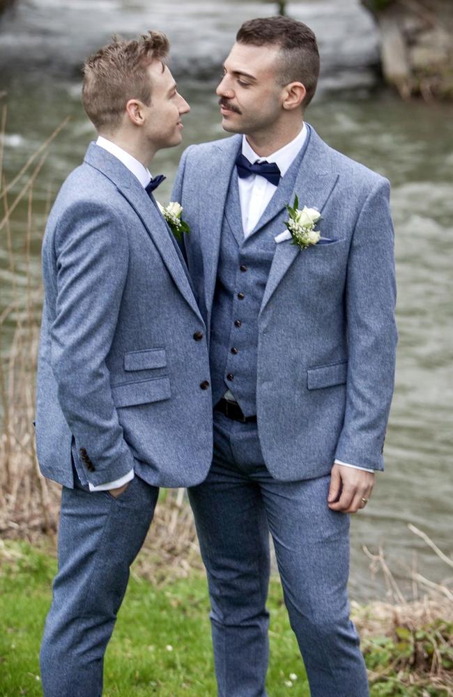 Australian diver Matthew Mitcham and partner Luke Rutherford at their wedding.