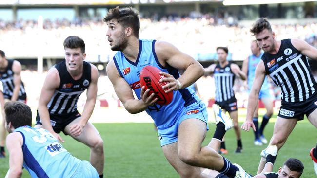 James Battersby looks ahead during Sturt’s 2017 grand final win over Port Adelaide. Picture: Sarah Reed