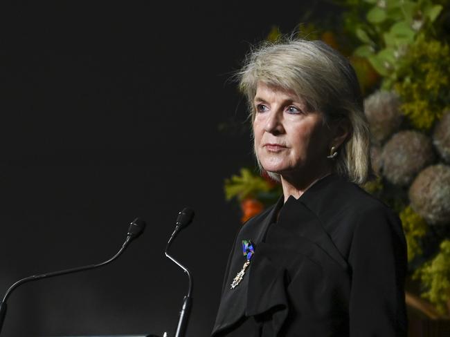 CANBERRA, Australia - NewsWire Photos - July 17, 2024: Former Australian Foreign Affairs Minister, Julie Bishop speaks at the commemoration marking 10 years since the downing of Flight MH17 will be at Parliament House in Canberra. Picture: NewsWire / Martin Ollman