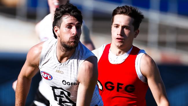 Sam Mayes in action at Port training. Picture: Daniel Kalisz/Getty Images.