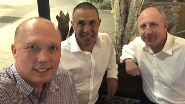 LNP MPs Peter Dutton (Dickson), Terry Young (Longman) and Luke Howarth (Petrie) catch up after their wins at the 2019 Federal Election.