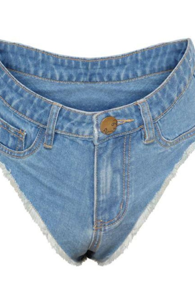 Pretty Little Thing's £5 denim thong shorts look very