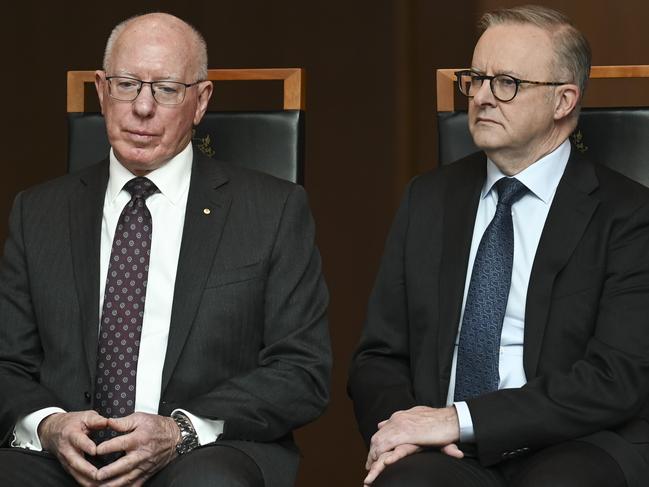 Prime Minister Anthony Albanese with His Excellency General the Honourable David John Hurley at Parliament House in Canberra. Picture: Martin Ollman