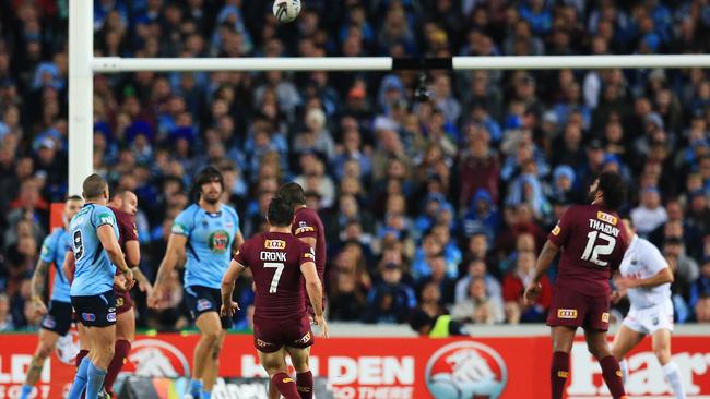 Cooper Cronk kicks Queensland to victory. Pic Mark Evans