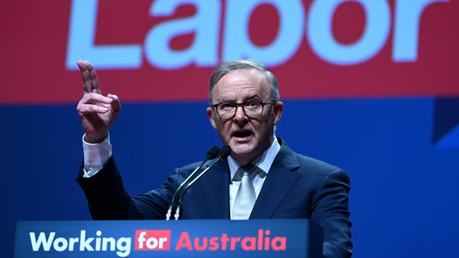 Anthony Albanese at the ALP national conference in Brisbane on Thursday. Picture: Dan Peled / NCA NewsWire