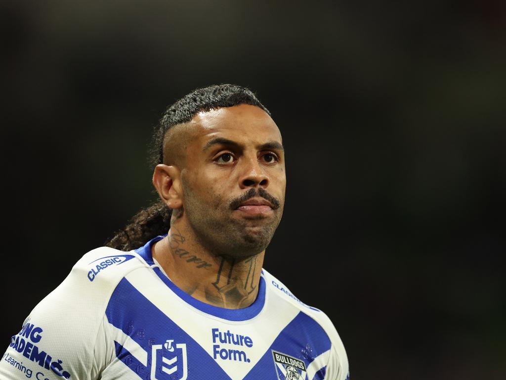 MELBOURNE, AUSTRALIA - APRIL 12: Josh Addo-Carr of the Bulldogs looks on during the round six NRL match between Melbourne Storm and Canterbury Bulldogs at AAMI Park, on April 12, 2024, in Melbourne, Australia. (Photo by Robert Cianflone/Getty Images)