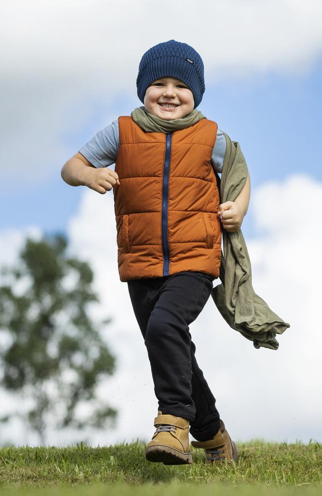 Lawson Thatcher from Yandina was ready for the cold snap. Picture: Lachie Millard