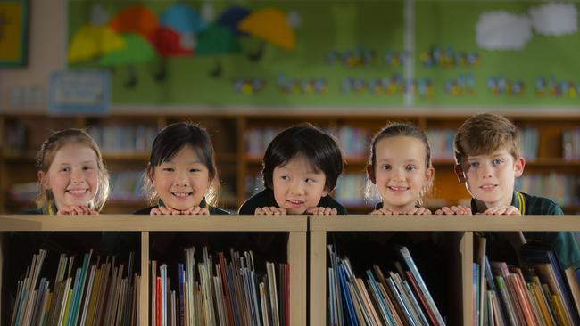 Brandon Park Primary School students Lucy, An Ye, Chen Ye, Abbey and James. Picture: Valeriu Campan