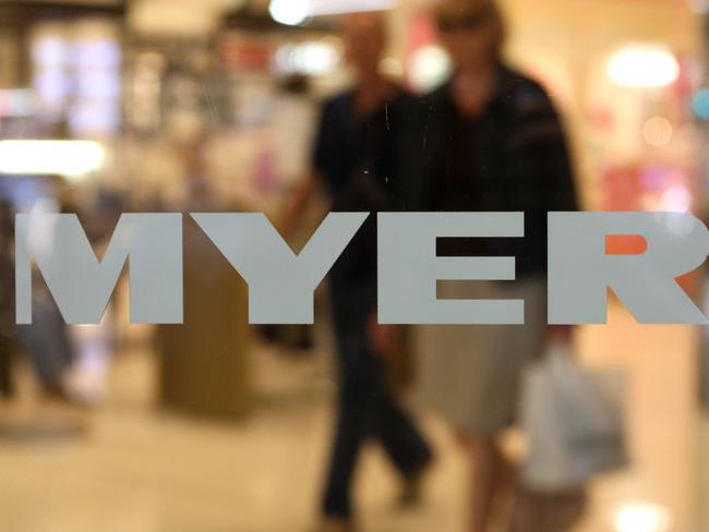 The Myer Holdings Ltd. logo is displayed at a store in Sydney, Australia, on Tuesday, March 29, 2011. Australian retail sales gained for a fourth straight month in February as consumers increased spending on household goods and clothing. Photographer: Sergio Dionisio/Bloomberg