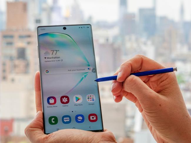 The Samsung Galaxy Note 10+, launched in New York, will come with a redesigned, more powerful S Pen stylus. Picture: Jennifer Dudley-Nicholson