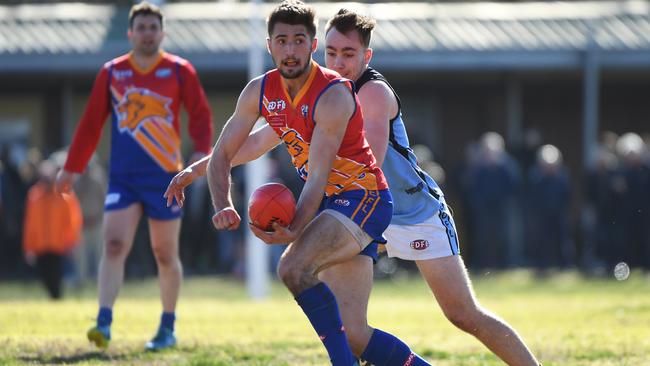 Robbie Ball on the burst for Maribyrnong Park on Saturday. Picture: James Ross