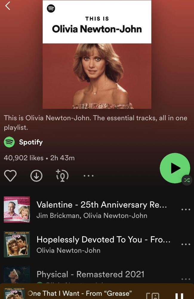 Between Tuesday, August 9 and Wednesday, August 10, there was a whopping 26,310 per cent increase in plays of her official ‘This is Olivia Newton-John’ playlist across the country.