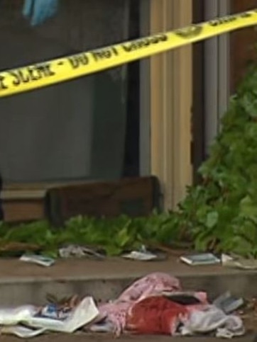 Blood-soaked clothing out the front of the property. Picture: 7NEWS