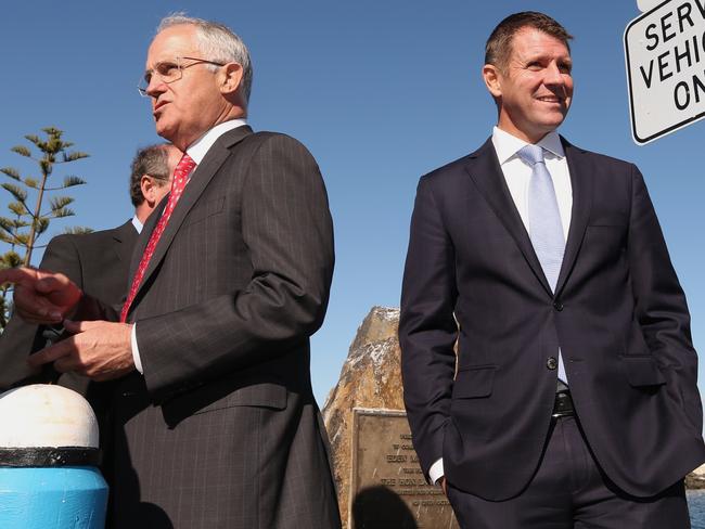 Prime Minister Malcolm Turnbull and Premier Mike Baird on the hustings in Eden-Monaro yesterday / Picture: Lyndon Mechielsen.