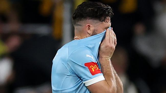 SYDNEY, AUSTRALIA - JUNE 03:  Mathew Leckie of Melbourne City reacts during the 2023 A-League Men's Grand Final match between Melbourne City and Central Coast Mariners at CommBank Stadium on June 03, 2023, in Sydney, Australia. (Photo by Mark Kolbe/Getty Images)