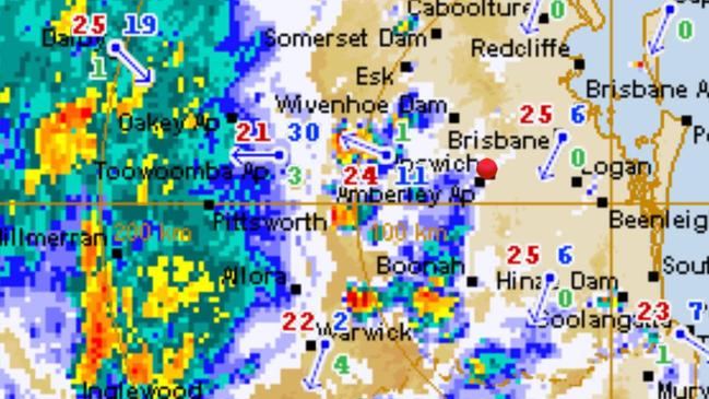 A huge storm system approaching the southeast, including Brisbane, on Monday night that delivered widespread rainfall.