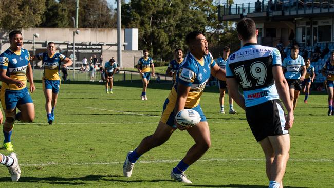 Koevy Lemusu can’t contain his excitement after scoring a try. Picture: Monique Harmer