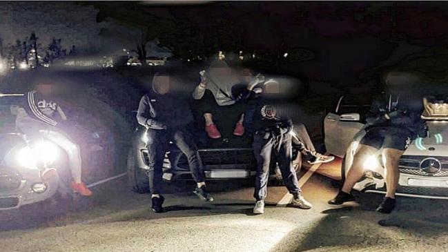 The Daily Telegraph has obtained photos showing youth gangs posing in front of a stolen vehicle which was later used in the attempted murder of Hamze. Picture: Instagram