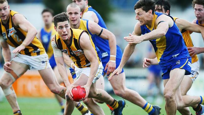 James Cousins of Box Hill runs with the ball against Williamstown during the VFL preliminary final on September 16.