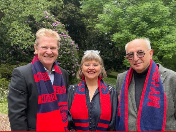 Peter Lawrence (left), Jo McCoy and Tony Pagone part of the "red and blue" ticket seeking three seats at next month's Melbourne Football Club board elections.