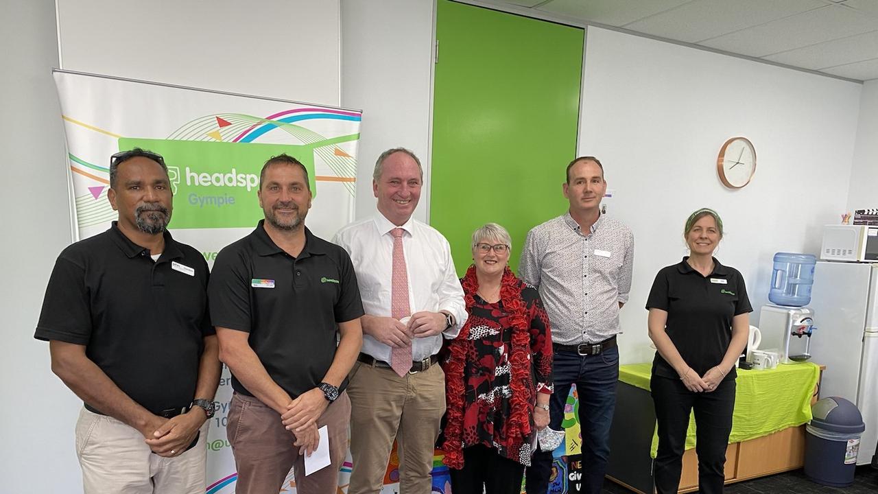 Gordon, Nick Fawcett, Deputy PM Barnaby Joyce, PHN CEO Pattie Hudson, PHN Manager Mental Health, Alcohol and Other Drugs Tim Byrne, and centre manager Heidi Walsh were on hand to help announce $4 million in funding to the Gympie headspace centre on Tuesday, July 27, 2021.