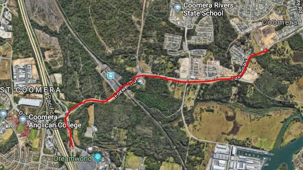 The journey from the estate to the Dreamworld roundabout on Foxwell Road Coomera is 3.7km long and took 40 minutes according to Valerie Edward.