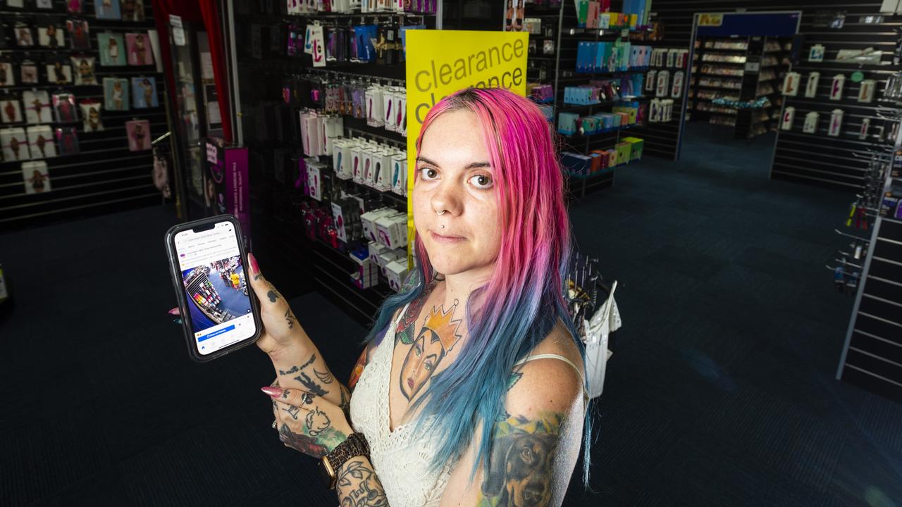 Love Heart Adult Shop manager Ash Sturmer says the James St business has harnessed social media to clamp down on shoplifting, Tuesday, March 8, 2022. Picture: Kevin Farmer